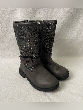 Jessica Carlyle Girl High Boots 10 Gray Glitter Sparkly Faux Leather Winter Fall